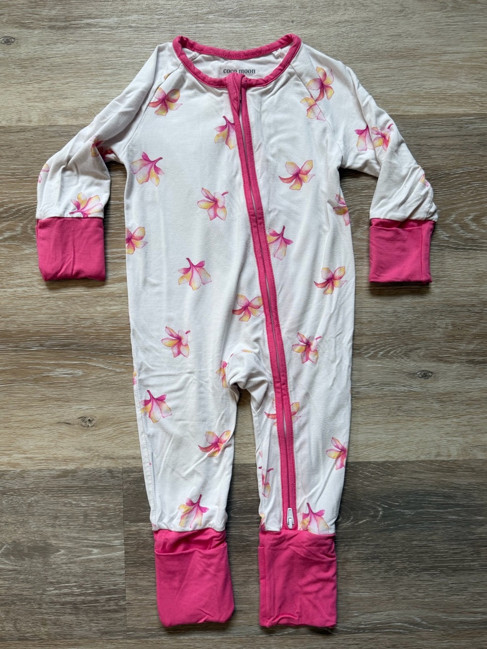 Coco Moon. Plumeria Snug-fit, one-piece jammies. 9-12 mos.